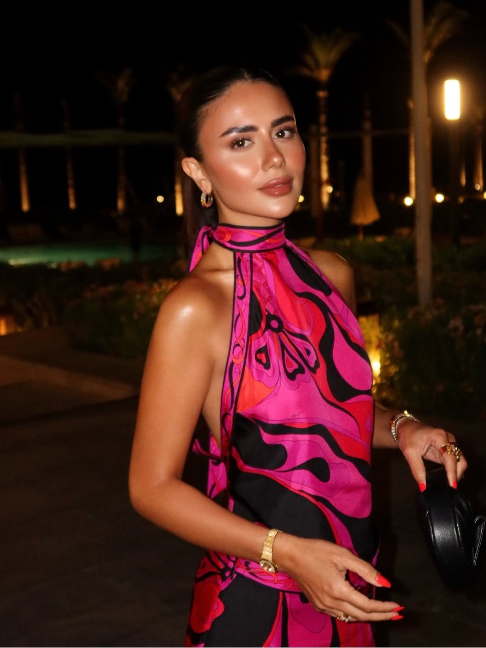 Pucci Silk Pink & Black Abstract Halter Scarf Top
